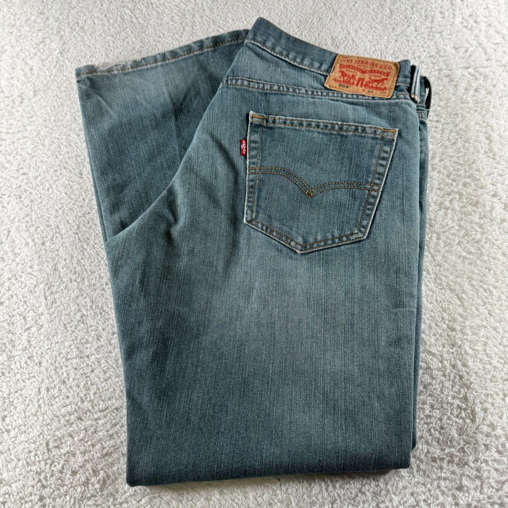 Levi's 559 Denim Relaxed Straight Jeans Pants Men's Size 34x30 Medium Wash Clean